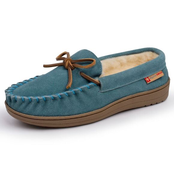 Alpine Swiss Shoes - Alpine Swiss Sabine Womens Suede Shearling Moccasin Slippers House Shoes Slip On